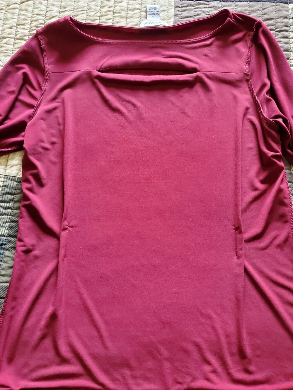 Carmen Marc Valvo Designer Boatneck Peekaboo 3/4 Sleeve Top Vacation - Picture 9 of 11